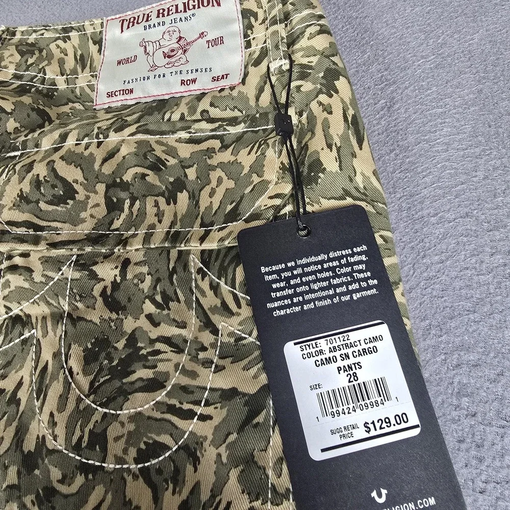 True Religion Cargo Pants Mens 28x31 Green Abstract Camo SN Straight Leg Utility